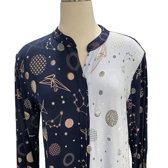 Hale Bob XS Long Sleeve Midi Slip Dress Celestial Soft Stretch Boho Chic Unique - Picture 8 of 11